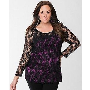 Lane Collection Top Purple/Black Lace Size 4X NWOT